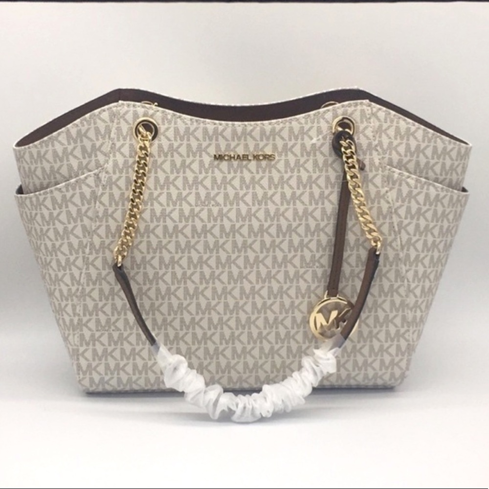 MICHAEL KORS LG CHAIN SHOULDER TOTE VANILLA - Picture 4 of 16